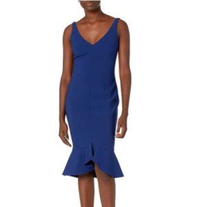 NWT - Likely Carina Blue Fitted V Neck Ruffle Hem Dress